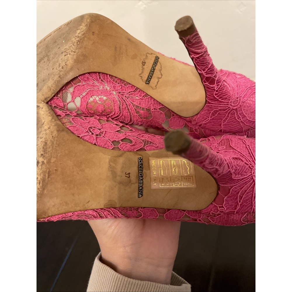 Dolce & Gabbana Women's Lace Pumps with Rose Size 37 Women Pink Shoes - Picture 8 of 8